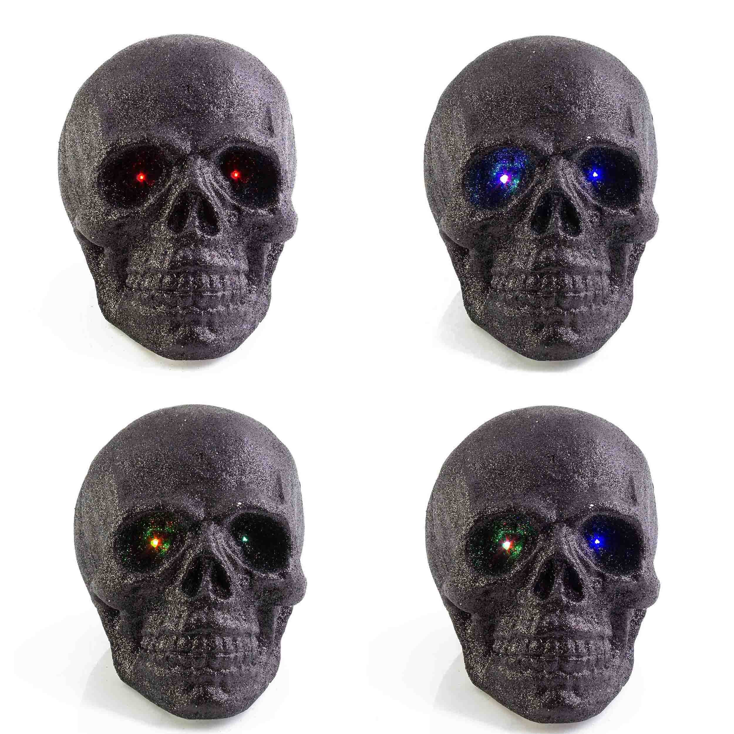Halloween Totenkopf GARRY, schwarz, LEDs, 35x29cm