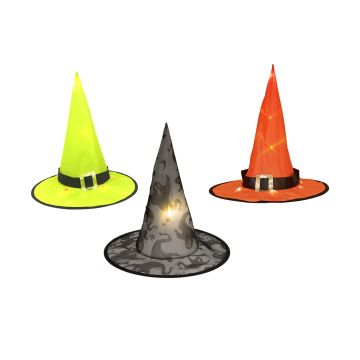 Halloween Hexenhut PETRISSA, 3 Stück, hängend, LEDs, 38cm, Ø36,5cm